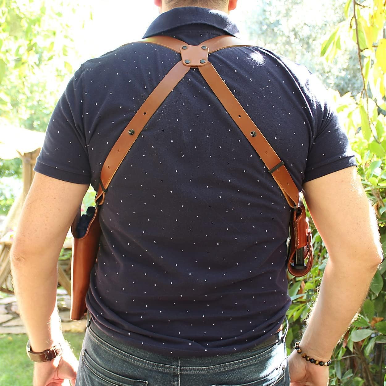 Optic Ready/Red Dot Compatible Premium Leather Vertical Shoulder Holster System with Double Magazine Carrier – Fits Beretta-Type 92FS 9mm with Out Rail 4.9-inch, Right Hand Draw, Brown Color #1532#