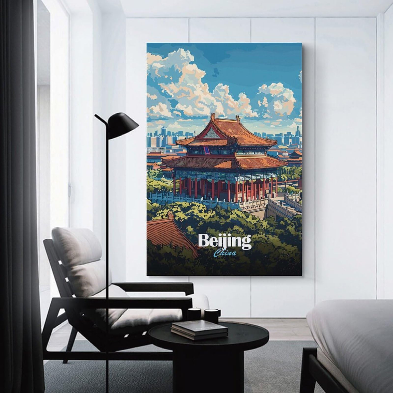Junmoney Canvas Art Print Beijing Cityscape, 24x36inch(60x90cm), for Office, Study Or Home Workspace, Home Office Artwork with Decorative Appeal
