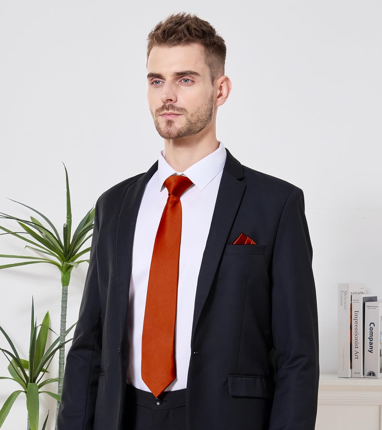 PenSee Men's Tie Set Solid Pure Color 3.15" (8CM) Classic Formal Plain Necktie and Pocket Square Set For Men - Image 2