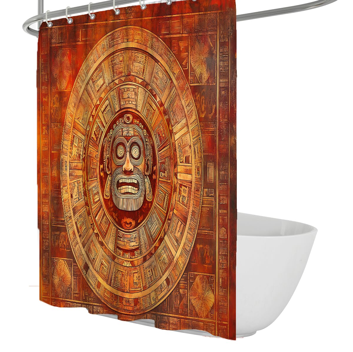 UERWOWELL Mystic Tribal Totem Shower Curtain Elegant Retro Primitive Stone Carving Art Design Bath Curtain Polyester Fabric for Bathroom Decoration W180xL220 cm
