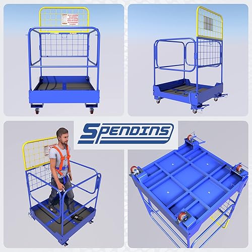 Miniatura 2 de Jaula de seguridad para carretilla elevadora, plataforma de trabajo plegable de 36 x 36 pulgadas, 1150 libras, cesta de acero pesado con cuatro