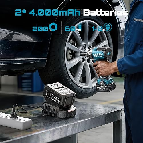 Miniatura 5 de Seesii Llave de impacto inalámbrica mejorada de 885 pies-libras (1200 N·m): pistola de impacto de 1/2 "con mango lateral desmontable, destornillador