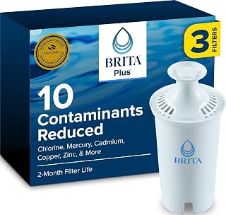 Brita Plus Replacement Water Filter, For Pitchers and Dispensers, 3 Pack | WQA and NSF/ANSI Certified, Reduces Chlorine, Copper, Mercury & Cadmium, Lasts 2 Months, Household Essential