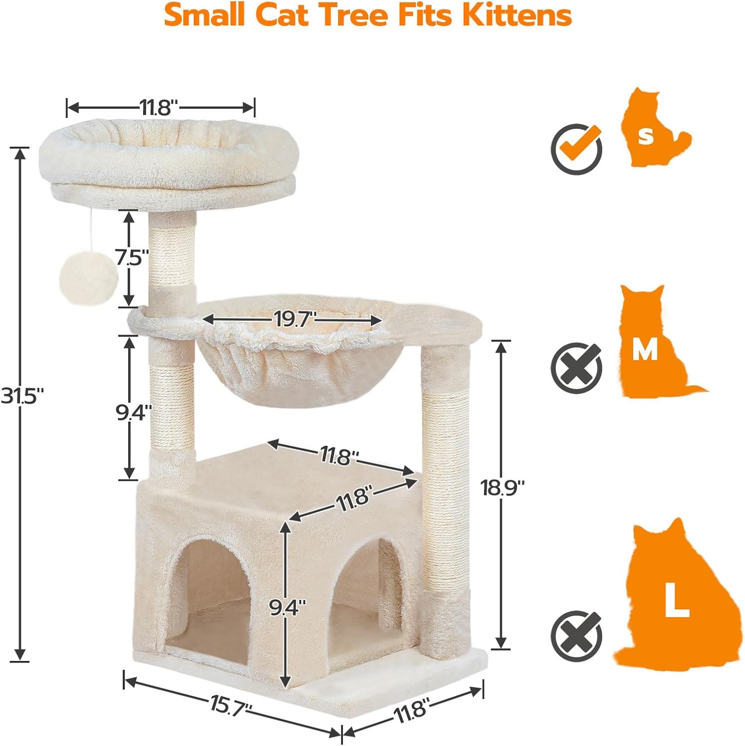 review HOOBRO Small Cat Tree Tower with Luxury Condo, Basket Hammock for Indoor Kittens with Scratching Posts, Kittens Pet Activity Tree, Beige BE07CT03