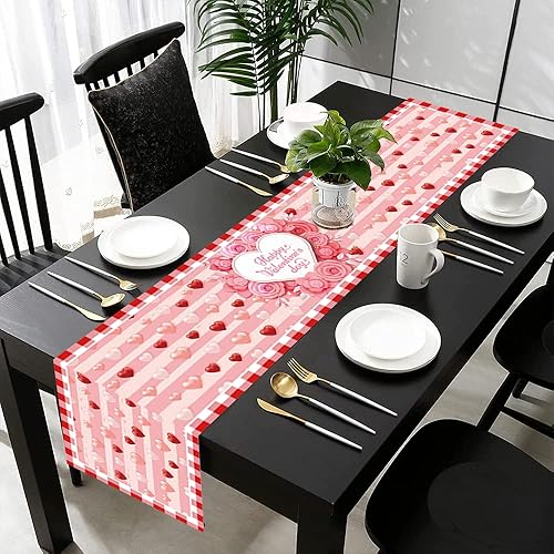 Decoraciones para el día de San Valentín, camino de mesa de gran tamaño, 12 x 71 pulgadas, patrón de corazón rosa, estilo clásico disponible en Yaxa Guatemala