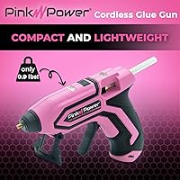 Vista 3 de Pink Power Mini kit de pistola de pegamento caliente inalámbrica con soporte, 20 varillas, funciona con pilas, inalámbrico, calentamiento rápido