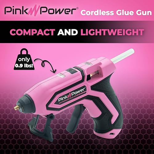 Miniatura 3 de Pink Power Mini kit de pistola de pegamento caliente inalámbrica con soporte, 20 varillas, funciona con pilas, inalámbrico, calentamiento rápido,