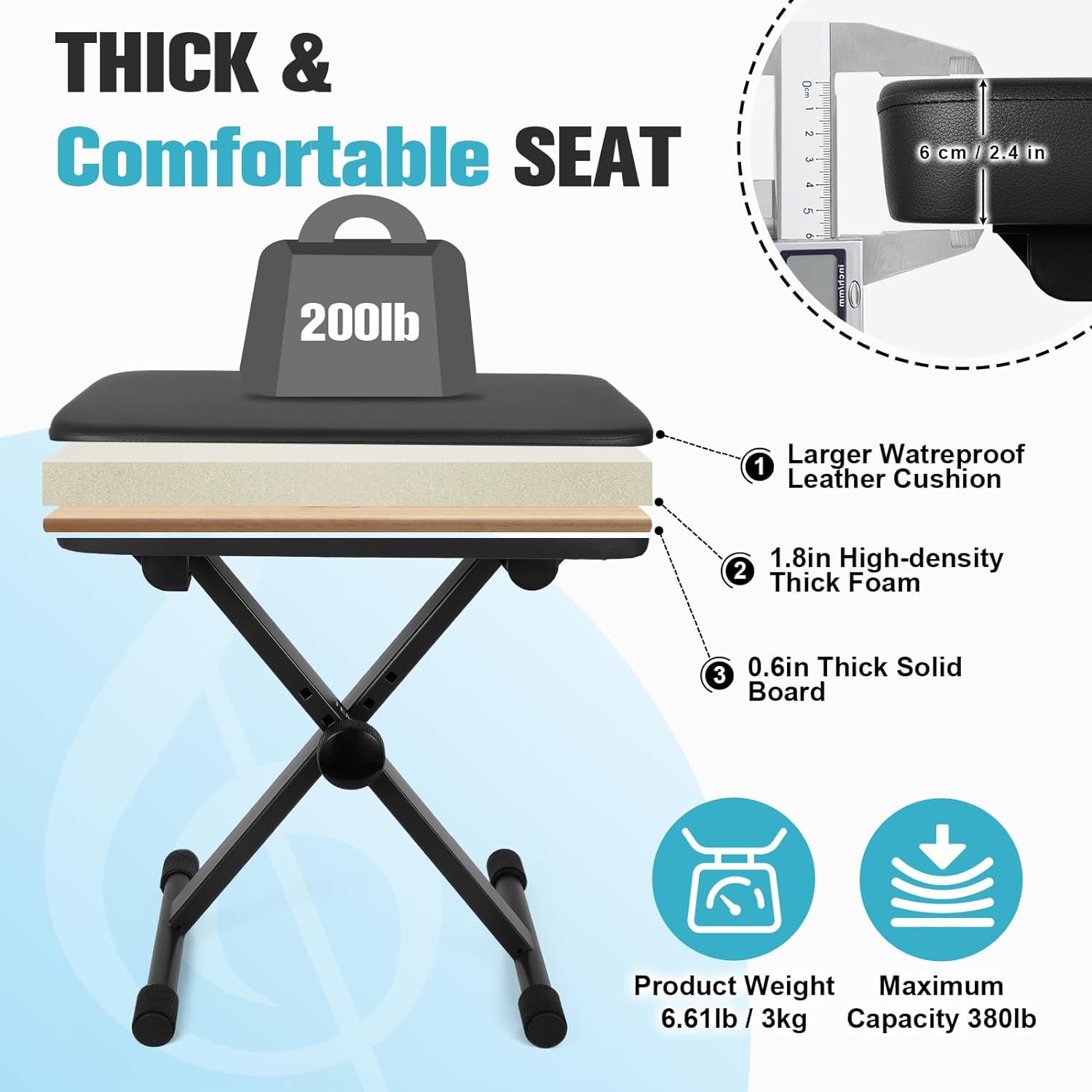 HEYOUTH Tabouret Piano Reglable en Hauteur,Chaise Piano 40-45-48-50CM,Stable Banquette Piano,Siège de Piano en Forme de X