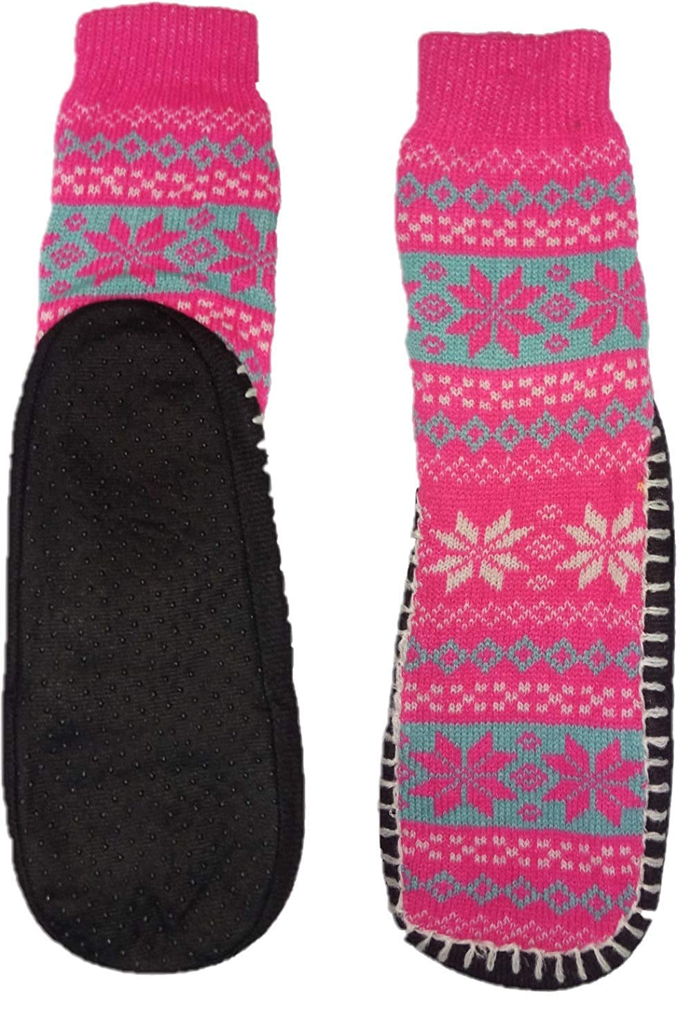 Warm Winter Slipper Socks for Women Ladies Sweet Girl Colorful Booties Slipper Socks Warm Socks for Indoor use - Soft Rubber Sole - B002