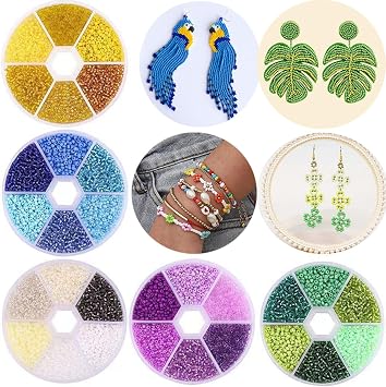 1 Box 3900pcs Mixed Color 2mm Glass Seed Beads-Small Round Spacer Loose Czech Beads for Jewelry Making Embroidery Accessories, (Blue)