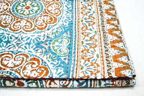 Miniatura 7 de V Vedant Deisgns Suzani Print Queen - Colcha de algodón Kantha hecha a mano, 90 x 108 pulgadas, color naranja