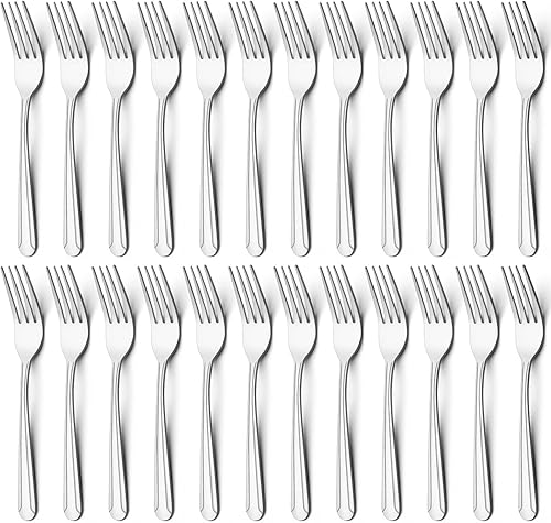 Miniatura 7 de BEWOS Juego de cubiertos de 24 piezas, tenedores de 7.9 pulgadas, acero inoxidable de grado alimenticio, apto para lavavajillas, pulido espejo,