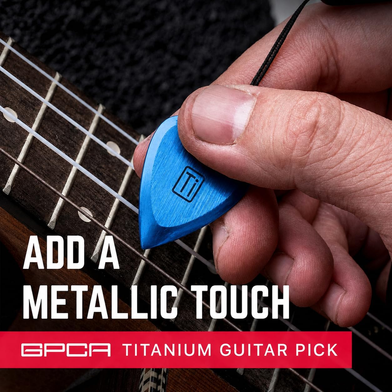 GPCA Titanium Guitar Pick, 3mm Thick Metal Guitar Pick for Guitar, Bass, and Ukulele, comes with Wrist Strap, Must-Have Guitar Accessories, Gift for Musicians and Music Lovers (Blue)