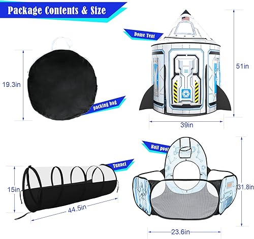 Vista 34 de PigPigPen Tienda de campaña de 3 piezas para niñas con hoyo de bolas, túnel de gateo, carpas de princesa para niños pequeños, juguetes de casa