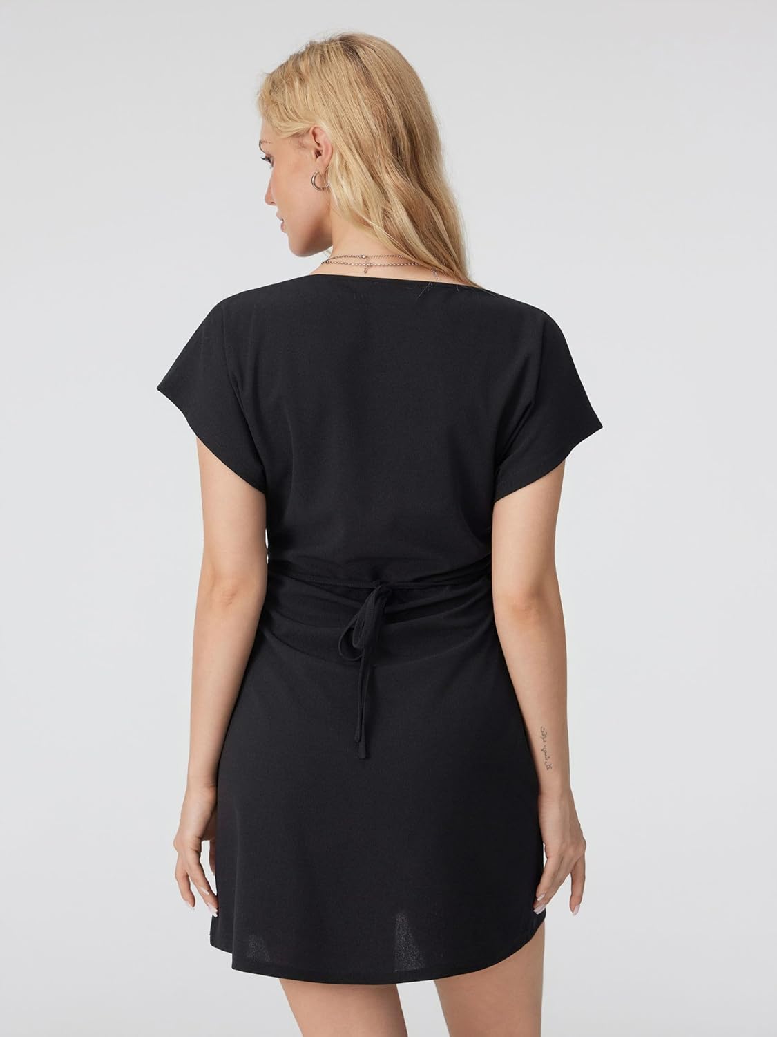 CIDER Womens Mini Dress Boat Neck Short Sleeve Back Tie Waist Dresses Date Night Outfits