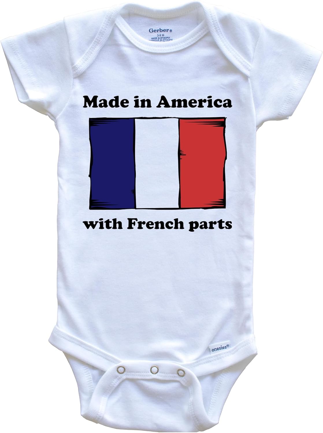 Made in America with French Parts Funny France Flag One Piece Baby Bodysuit