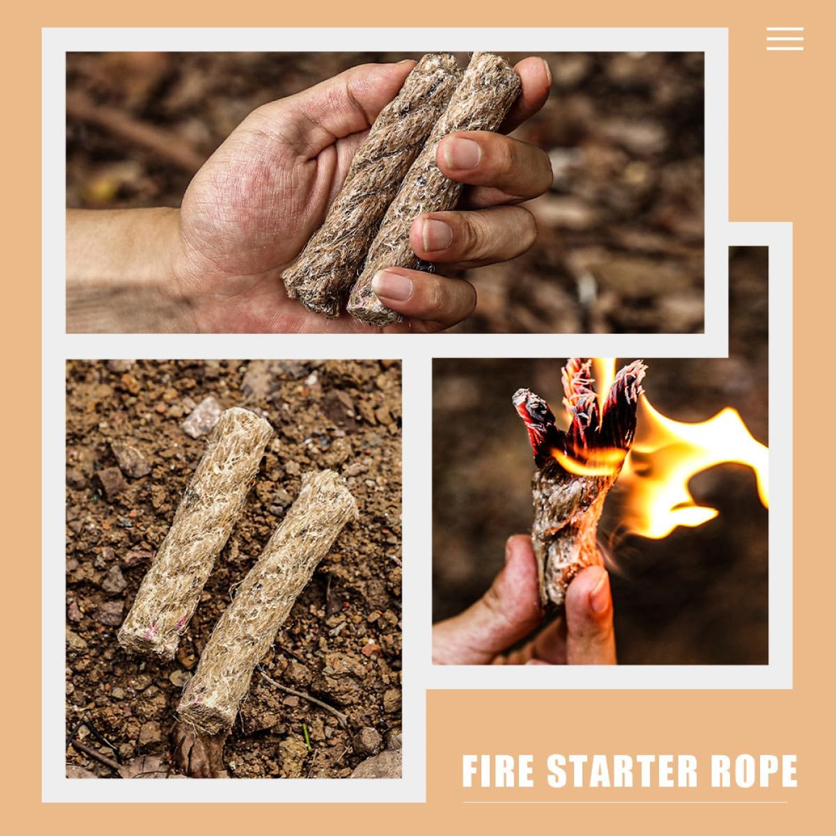 4pcs Camping Fire Starter Rope Waxed Hemp Fire Lighter Cord for Outdoor Survival Emergency for Hiking BBQ