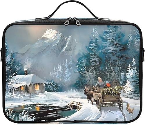 White Snowy Countryside zip cosmetic bag bags for traveling opening makeup bag portable makeup bag estuche maquillaje para ninas for women girl teen