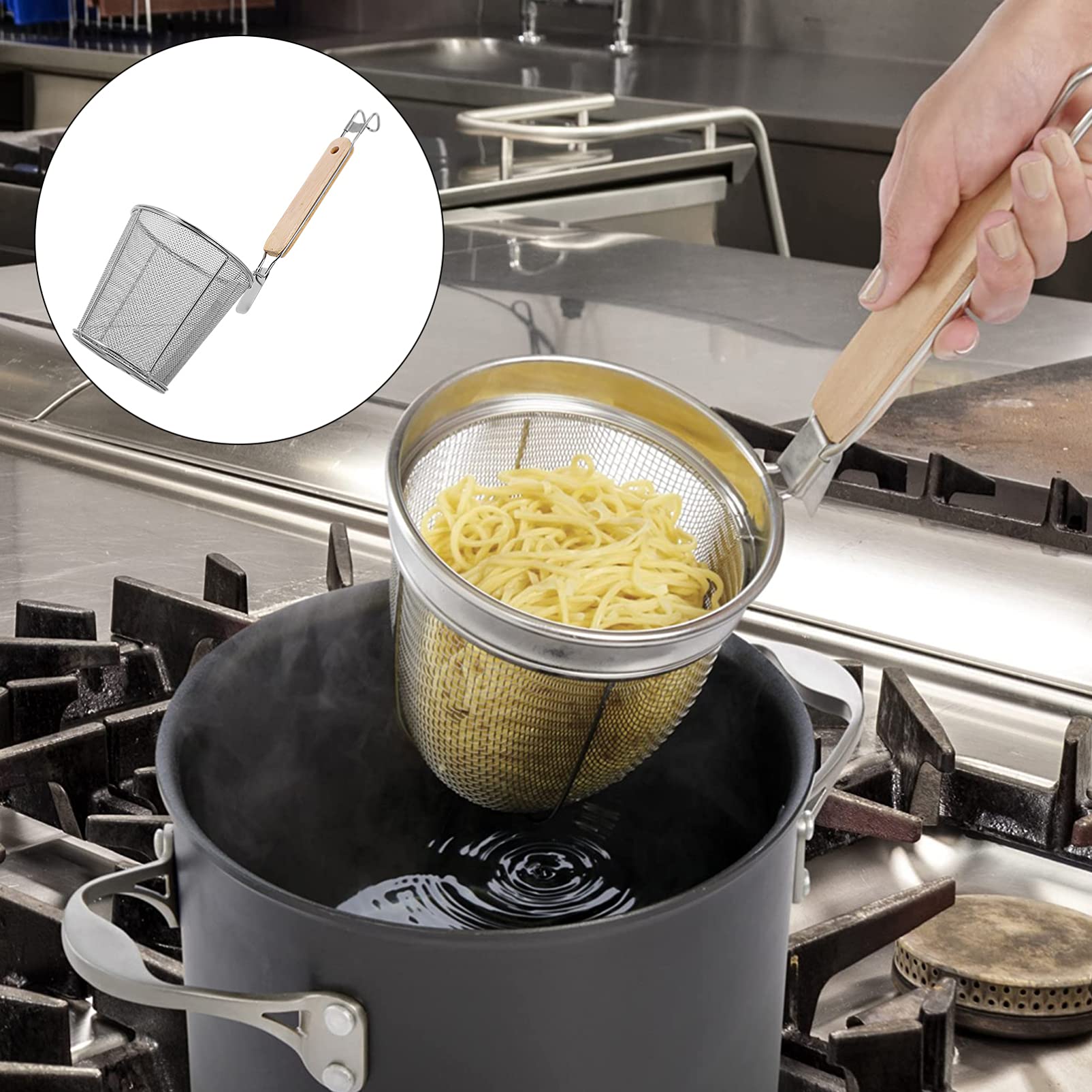 HEMOTON Cuillère Écumoire En Acier Inoxydable Avec Poignée En Bois Passoire Profonde Pour Nouilles Et Pâtes Ustensile De Cuisine Pratique Pour Famille Et Restaurant Lot De 3