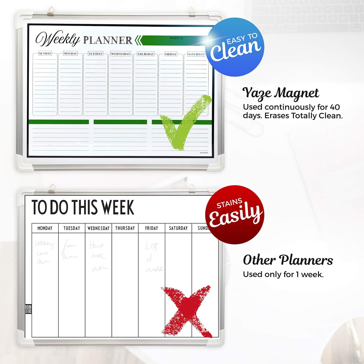 Weekly Schedule White Board for Wall - Dry Erase One Week Whiteboard Planner - 24X18" - 5 Magnetic Markers & Large Eraser - Hanging Daily Family Task Organizer - Days of Week Chore Planning Pad