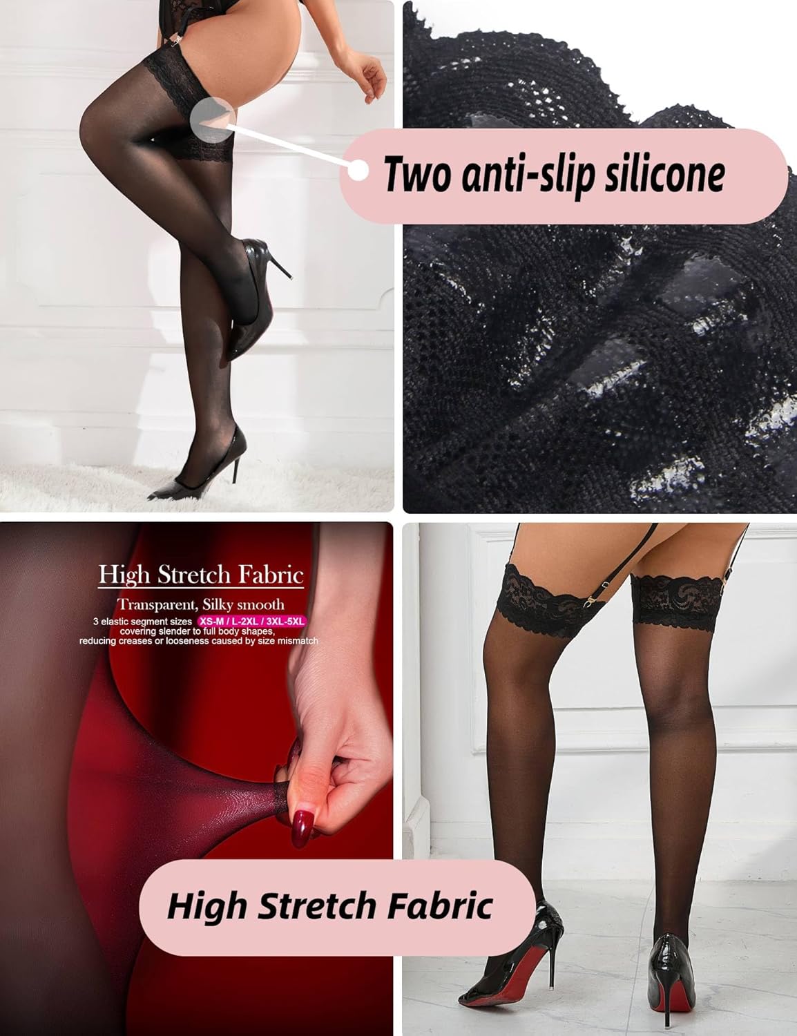 ohyeah Women Lace Thigh Highs Stockings Plus Size Silicone Lace Top Stockings Sexy Stay Up Sheer Nylon Lace Hosiery - Image 3