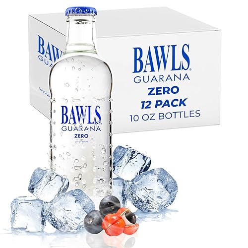 BAWLS Guarana Zero, BAWLS Guarana Drink, Guarana Soda, Guarana Fueled Soda for Energy, High Energy Caffeinated Drink, 10oz 12 Pack Glass Bottles