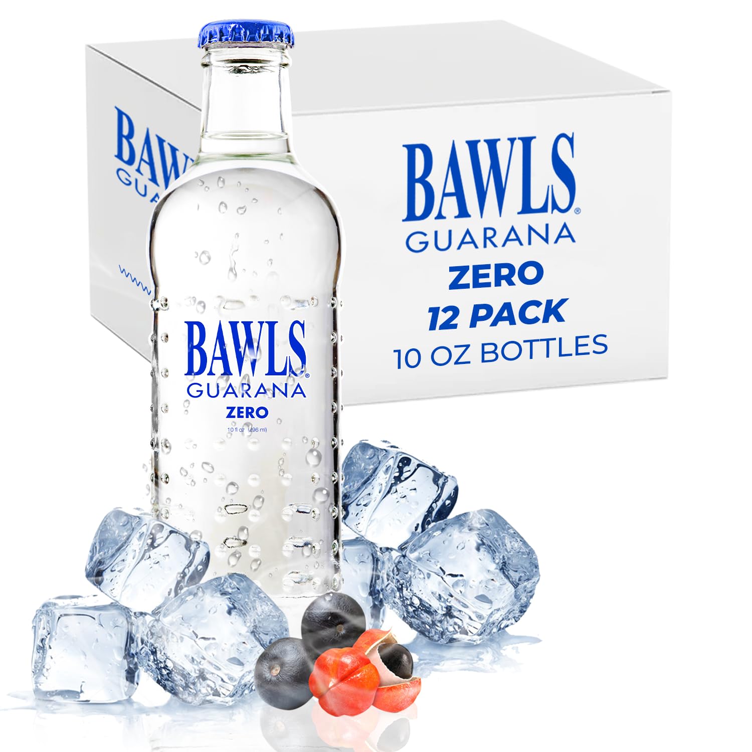 BAWLS Guarana Zero, BAWLS Guarana Drink, Guarana Soda, Guarana Fueled Soda for Energy, High Energy Caffeinated Drink, 10oz 12 Pack Glass Bottles
