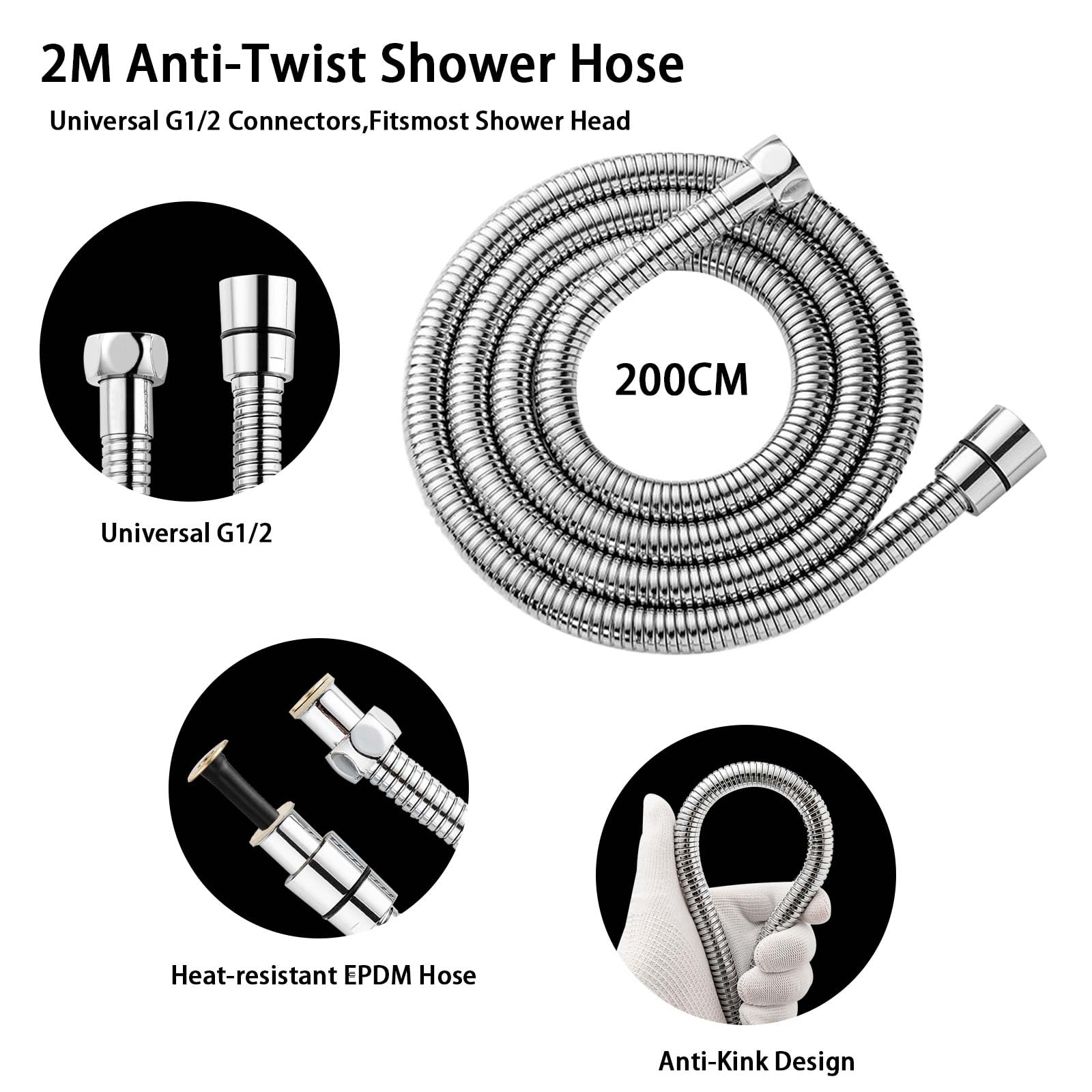 Set Soffione Doccia Con 5 Modalità E Tubo 2m - Alta Pressione Per Acqua Dura, Facile Da Pulire - Foto 7