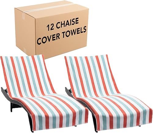 Miniatura 10 de Arkwright Cabo - Toalla para tumbona con bolsillo, paquete de 2, funda de cabaña 100% algodón a rayas para sillas de playa, piscina al aire libre