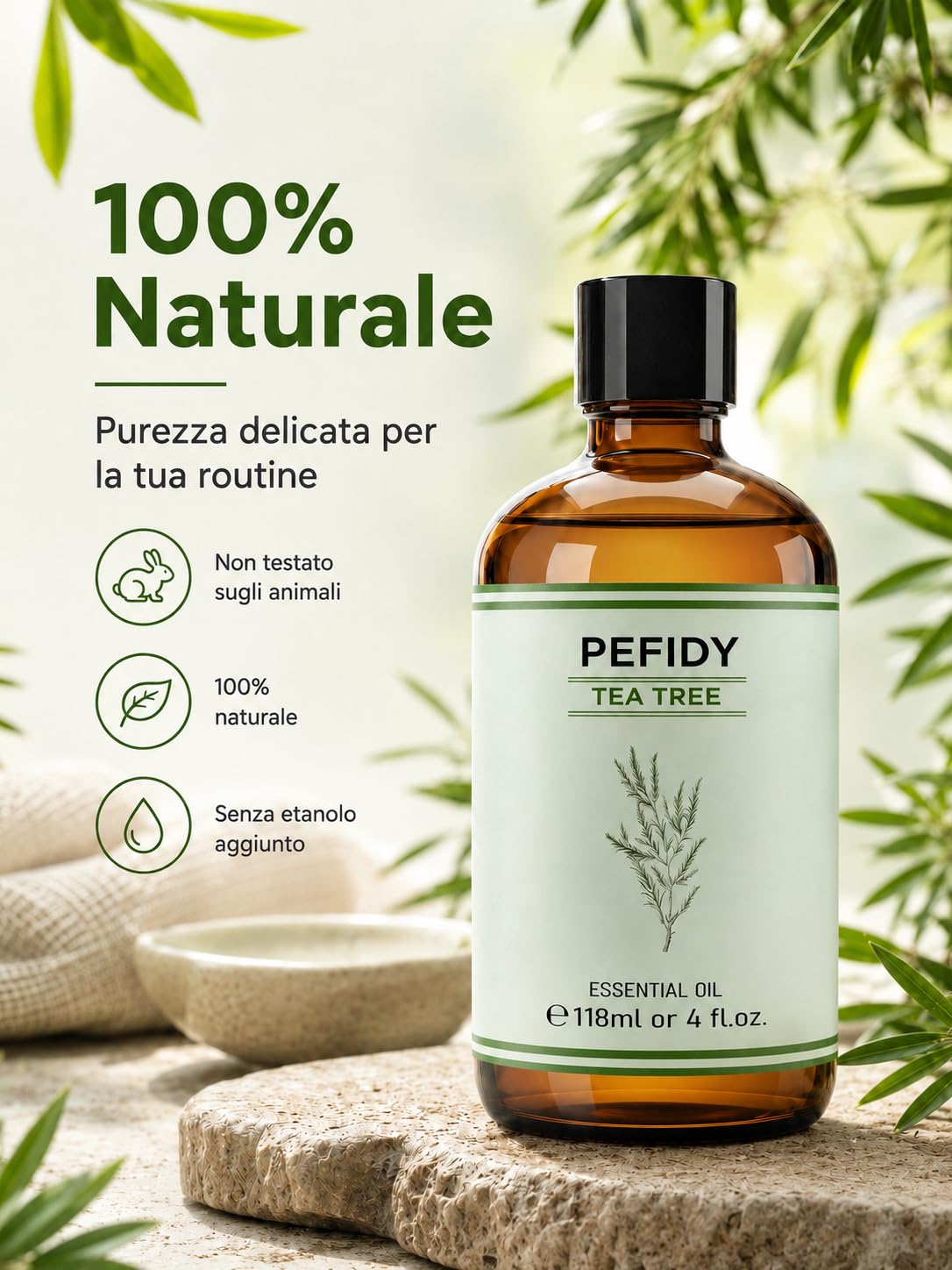 Olio Essenziale di Tea Tree 118ml, Olio di Melaleuca Alternifolia Distillato a Vapore, con Contagocce, per Diffusore, Shampoo, Unghie, Routine Pelle e Pulizia Casa