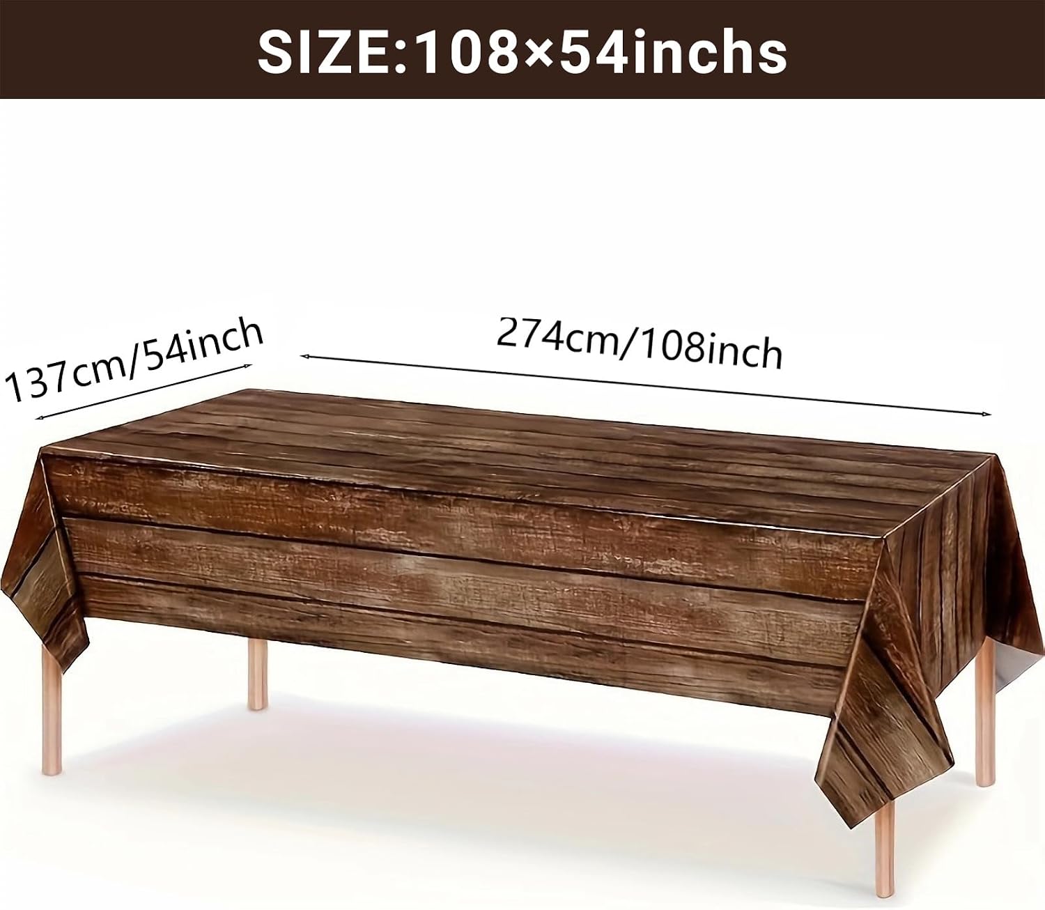 3PCS Brown Wood Grain Tablecloths, Rustic Plastic Rectangle Table Covers 54 x 108 Inches, Disposable Farmhouse Tablecloth Decorations for Western Cowboy Barn Birthday Wedding Baby Shower