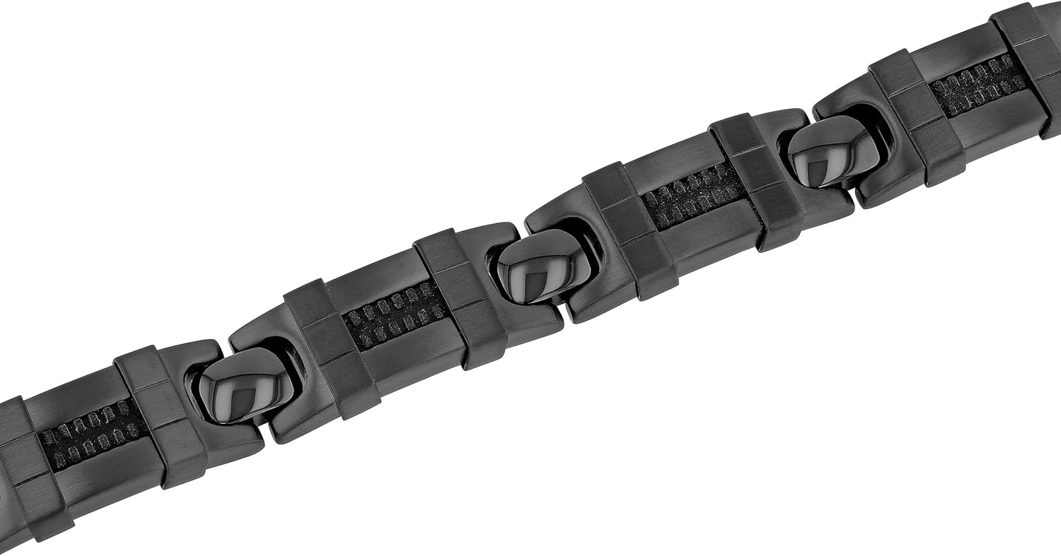 Men's 8.5" Stainless Steel & Rubber Link Bracelet with Black Finish - Modern Resilience - Image 3