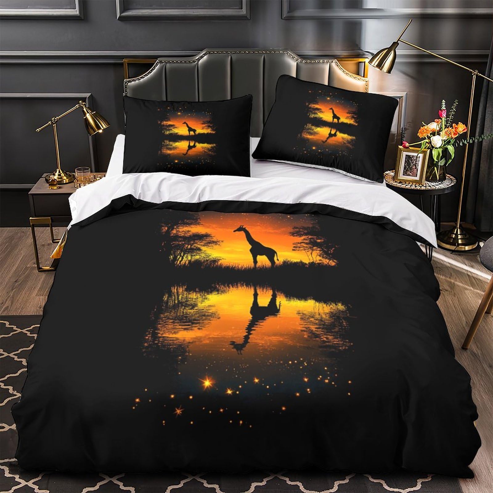 Housse de couette girafe infroissable avec zip pour éviter les draps rêches