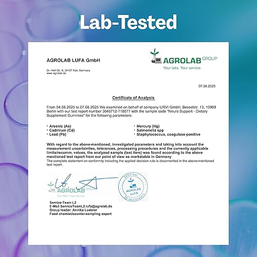 Miniatura 10 de URVI Gomitas Neuro Support  500 mg de glicina, 150 mg de L-teanina (alta potencia), vitaminas B1 y B6 para descansar y dormir, relajación, enfoque