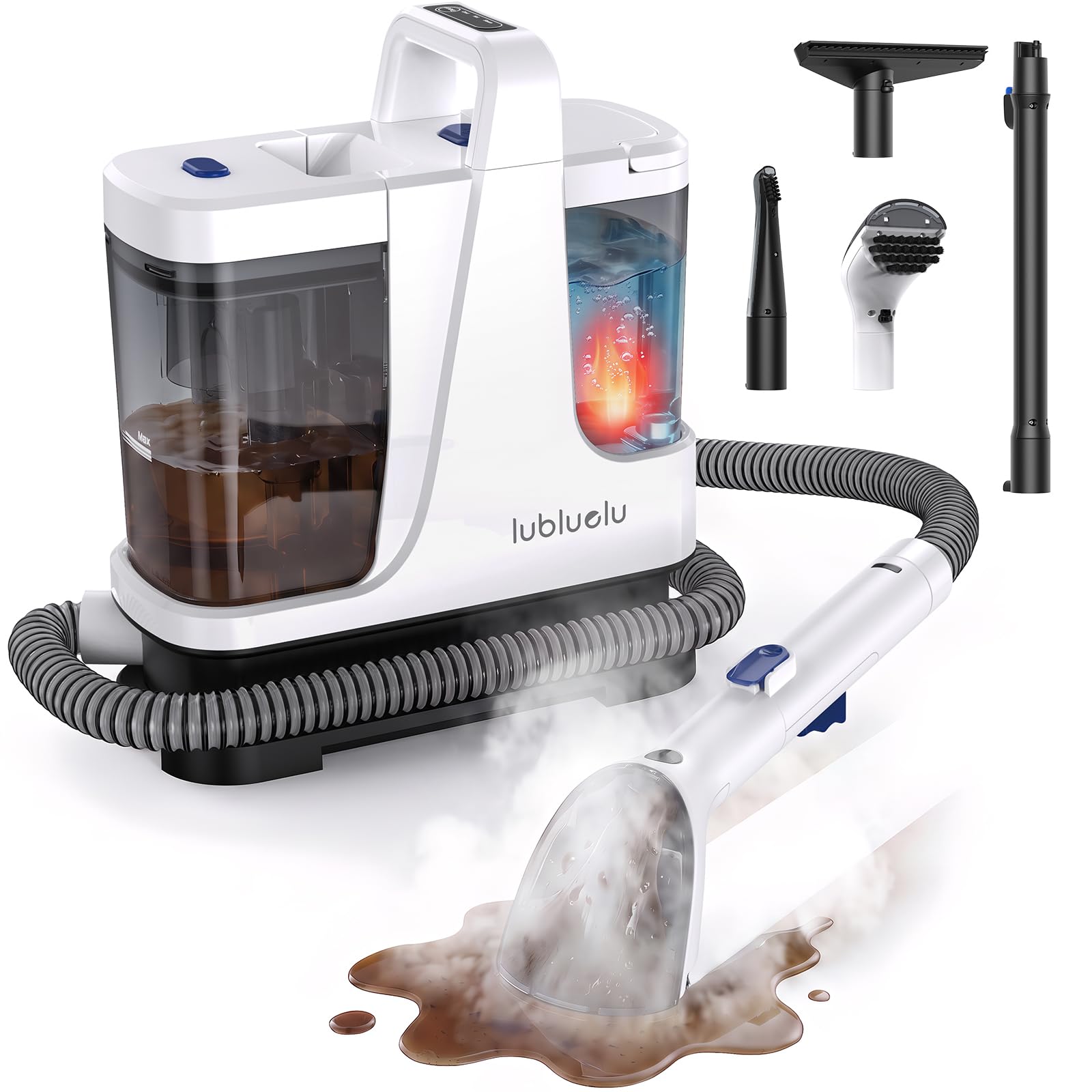 Lubluelu Polsterreiniger Gerät, Dampfsauger, 18 kPa, 4 Modi, 1800 W | Waschsauger Polsterreiniger mit vielseitigem Zubehör, 4,5 m Kabel und abnehmbarem 2 m Schlauch für flexible Reinigung