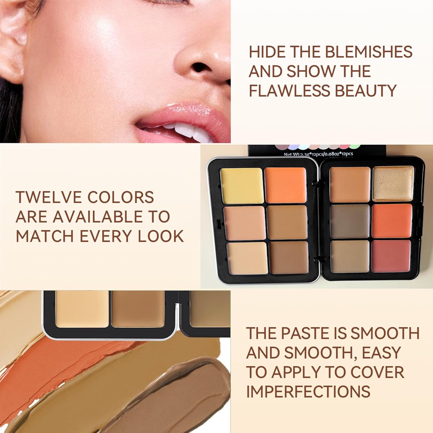 Makeup Kit, 12 Colors Vegan Eyeshadow Concealer Palette with 10 Professional Champagne Gold Makeup Brushes Set, Cruelty-Free, Gift Set for Women, Teens, Beginners(A) - Image 5