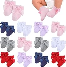 Toulite 12 Pairs Preemie Socks Baby Girls Boys Premature Ruffle Turn Cuff Cotton Sock Hospital NICU for Newborn