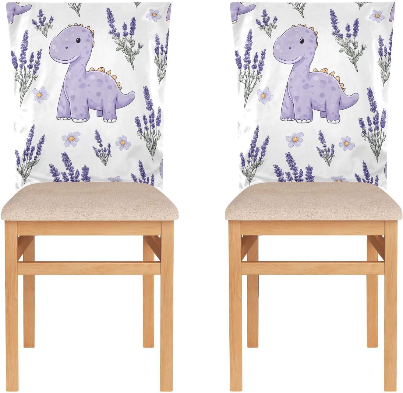 ALAZA Cute Dinosaur Lavenders Flowers Chair Back Cover Set of 6, Washable Reusable Removable Chair Slipcovers Decorative Chair Cover for Home Kitchen Wedding Party