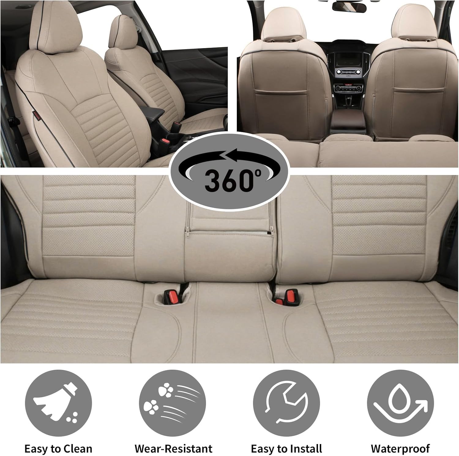 EKR Legacy Seat Covers Custom Fit for Subaru Legacy 2015 2016 2017 2018 2019 Car Seat Cover for Trucks SUV,Leather Seat Cushion Full Set, Faux Leather (Beige)