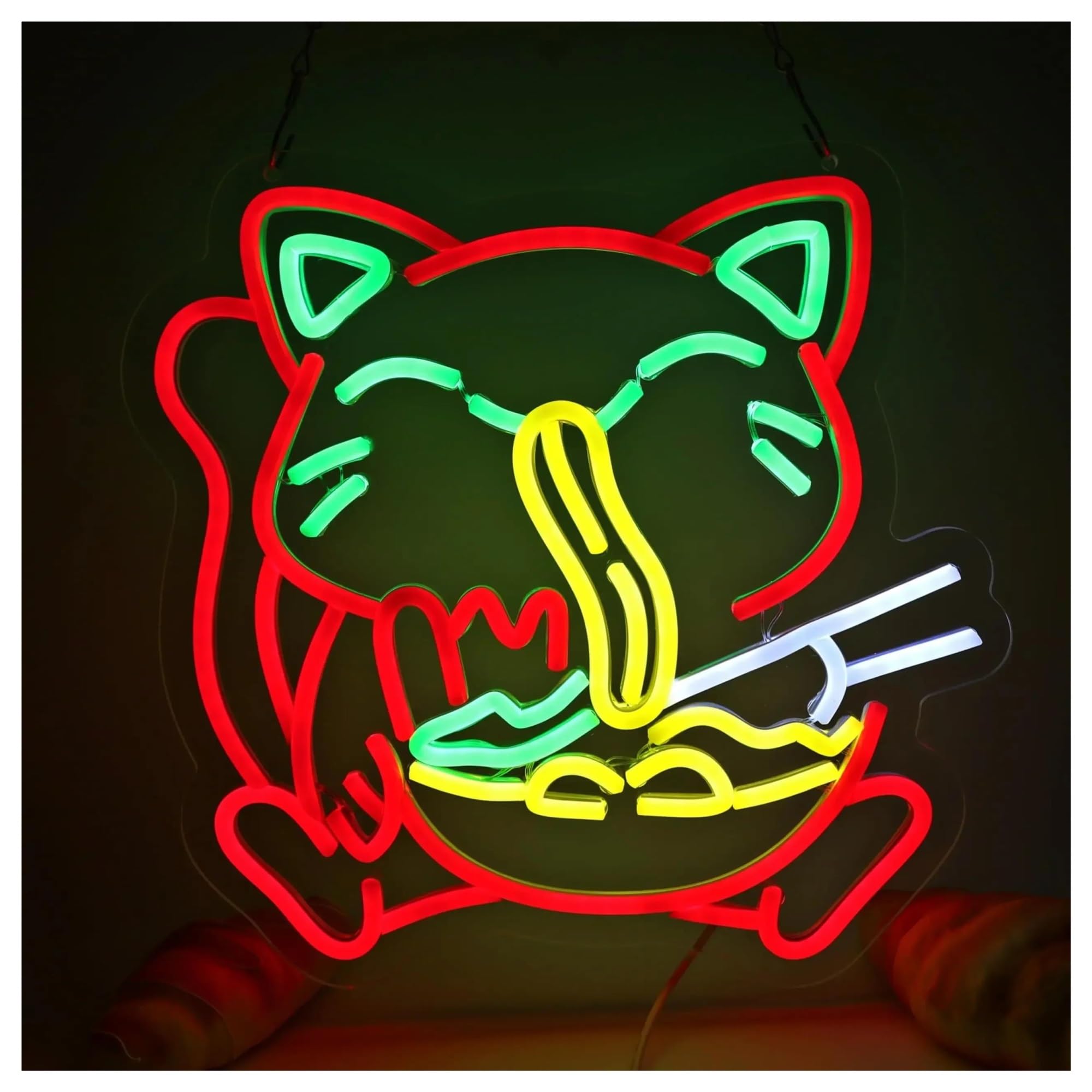 XENITE Luces Art Decoration Christmas Letrero De Neón Con Luz Regulable Para Decoración De Pared, Diseño De Gato Ramen, Ideal Para Restaurantes, Cafeterías, Cocinas Japonesas,33.5cmx32cm