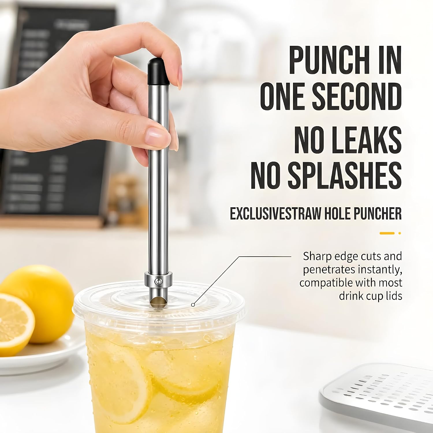 4 Pack Lemonade Stand Supplies Lemon Slicer Straw Hole Puncher and Muddler Set, Stainless Steel Muddler Mixing Spoon for Lemonade Stand, Cocktail