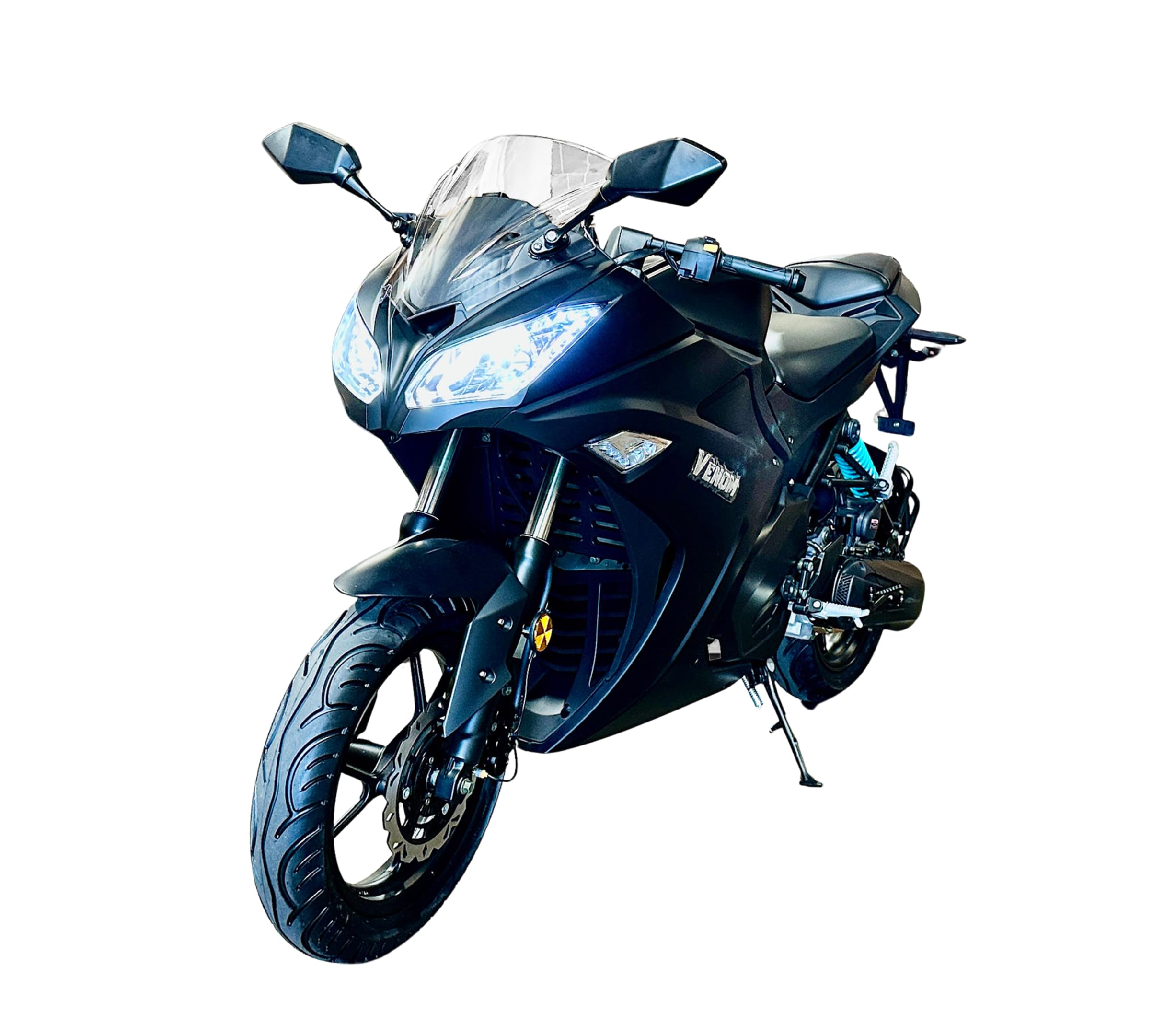 200CC AUTOMATIC MOTORCYCLE, VENOM X19 Full Size Matte Black Auto LED with NO GEARS, Front Tire: 120/70-14 Rear Tire: 140/60-14, HIGH PERFORMANCE CDI BLACK