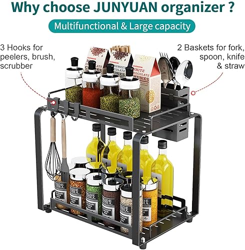 Miniatura 2 de Organizador de encimera de baño, organizador de especias de cocina de 2 niveles, organizador de encimera de baño más grande con 2 cestas,