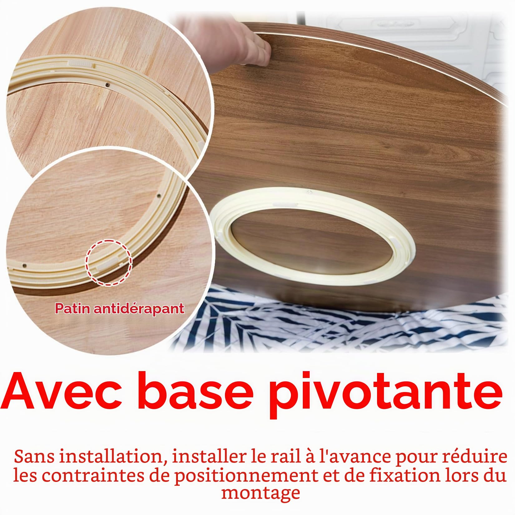 ESOYAWE Table À Manger Plateau De Service Ø 50-100 Cm Plateau Rotatif en Bois Rond, avec Base À Roulement Silencieux Grand Plateau Tournant Assiette De Service, pour Table À Manger De Cuisine
