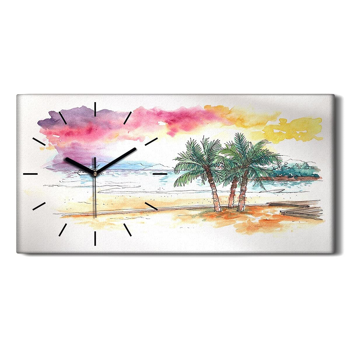 Horloge sur Toile Coucher de Soleil Plage Décoration Salon Esprit Vacances