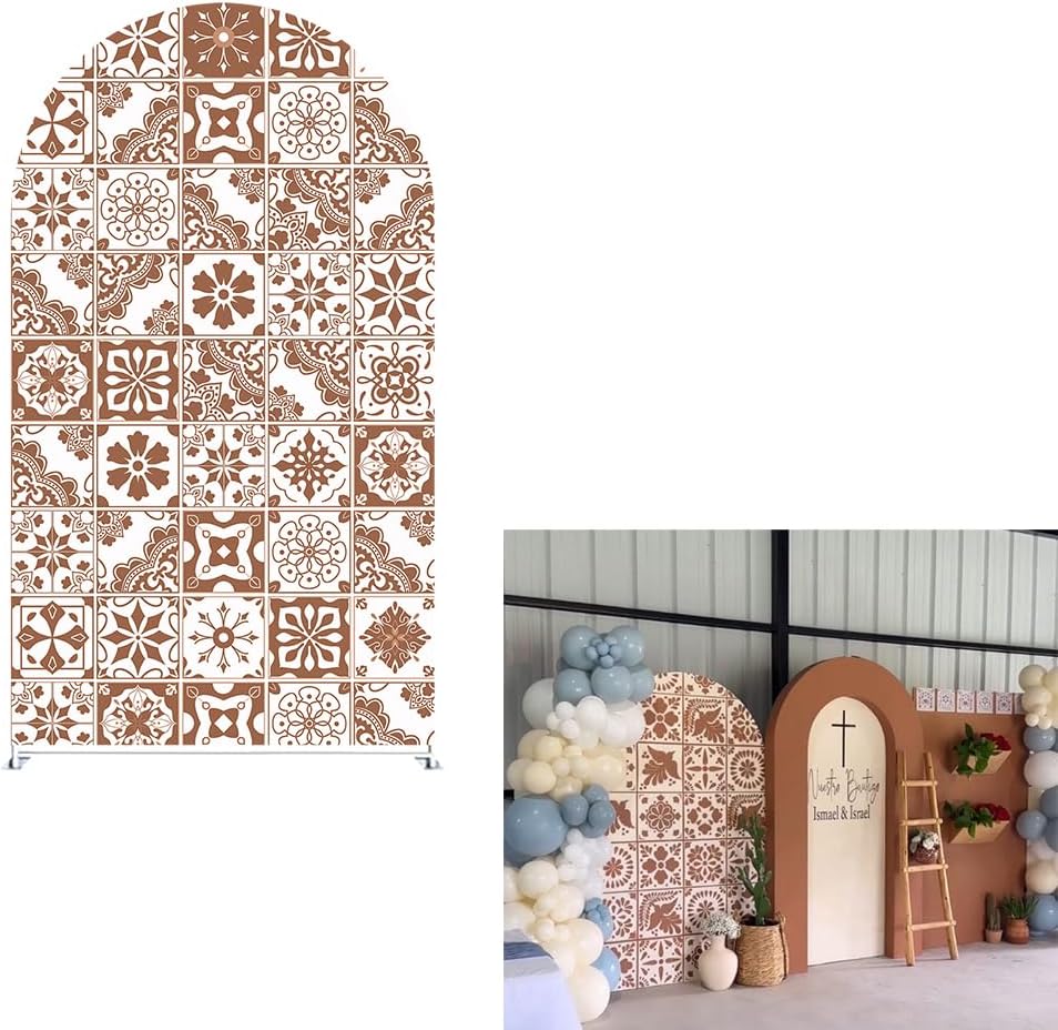 Mexican Fiesta Theme Arch Backdrop Cover Baptism Baby Shower Arch Stretchy Fabric Covers Wedding Bridal Event Birthday Parties Decorations (3.3x6.5ft Cover,3863)