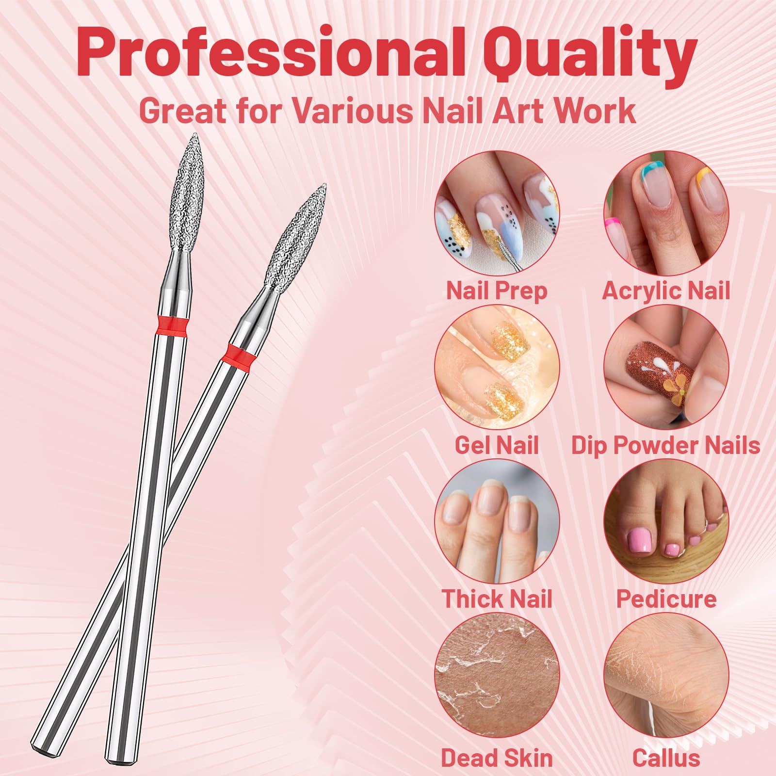 Grevosea Lot de 10 forets à cuticules, forets à ongles professionnels de 1,9 cm pour enlever les peaux mortes, outils de manucure et pédicure Argenté et rouge
