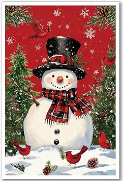DQYZNYC Vintage Snowman Poster Christmas Wall Art Canvas Print Rustic Christmas Pictures Wall Decor for Bedroom Living Room Dorm 16x24 Inch Unframed B