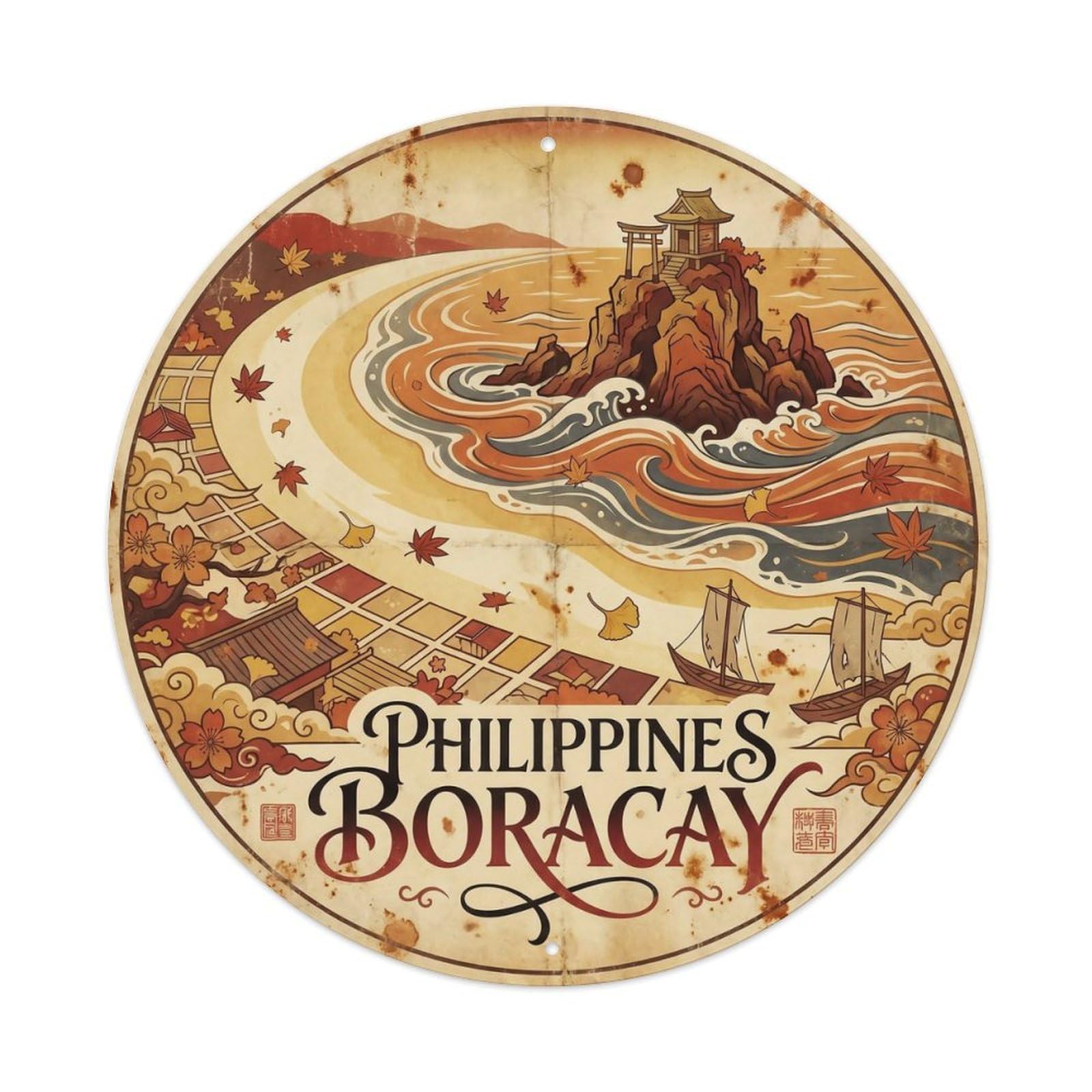 Odgynaw 8X8inch(20X20cm) Philippines Boracay Island Beach Destination Tropical Metal Tin Sign