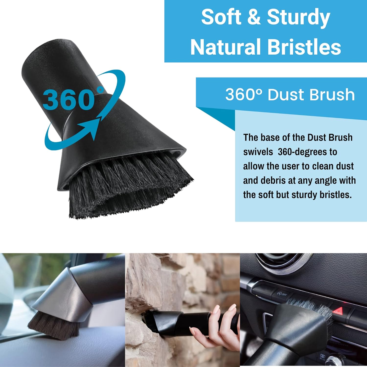 SP050 Vacuum Dust Brush Attachment 1.25 inch (32mm) with 2.5 inch Dust Brush and 360-Degree Rotatable Brush Head for Vacuum Dusting your Home or Car